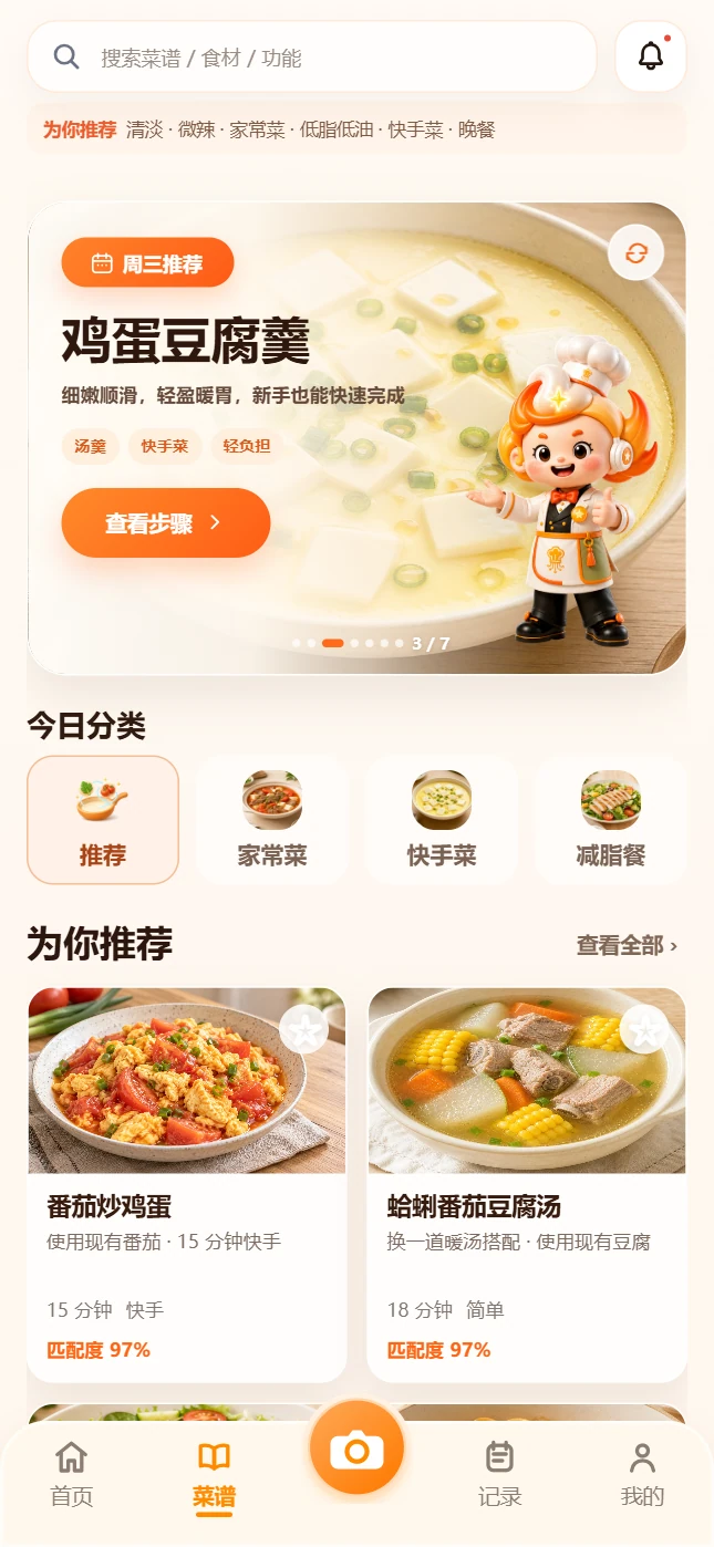 菜谱发现页面展示